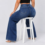 Dark Blue jeans, Seated on stool