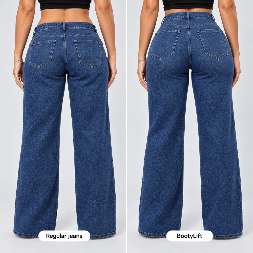 Back view of BootyLift jeans with the fit details traced